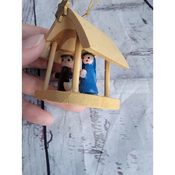 Vintage Wood Feri Nativity Mary Joseph Jesus Wood Figure Set Ornament In Stable - Picture 3 of 9